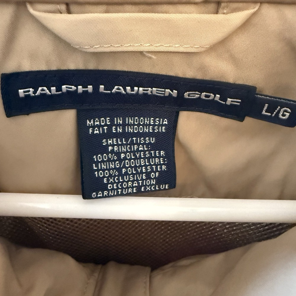 Ralph Lauren Polo Golf Vest jacket Sz Large Tan Khaki Windbreaker Performance - Picture 5 of 9